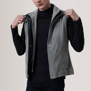 Tailored Rib Cuffs &amp; Hem Craftsmanship Construction Detail on Zane Grey Suede Vest For Men