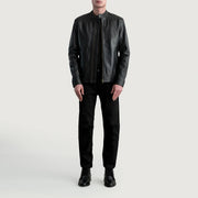 Vue détaillée of Snap Button &amp; Zipper Hardware on Zen Noir Veste Motard en Cuir pour Homme