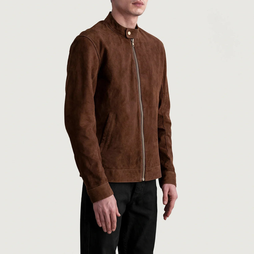 Zen Marron Suede Veste Motard en Cuir pour Homme
