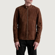 Zen Brown Suede Biker Jacket - Vue de profil avec coupe de manche ergonomique