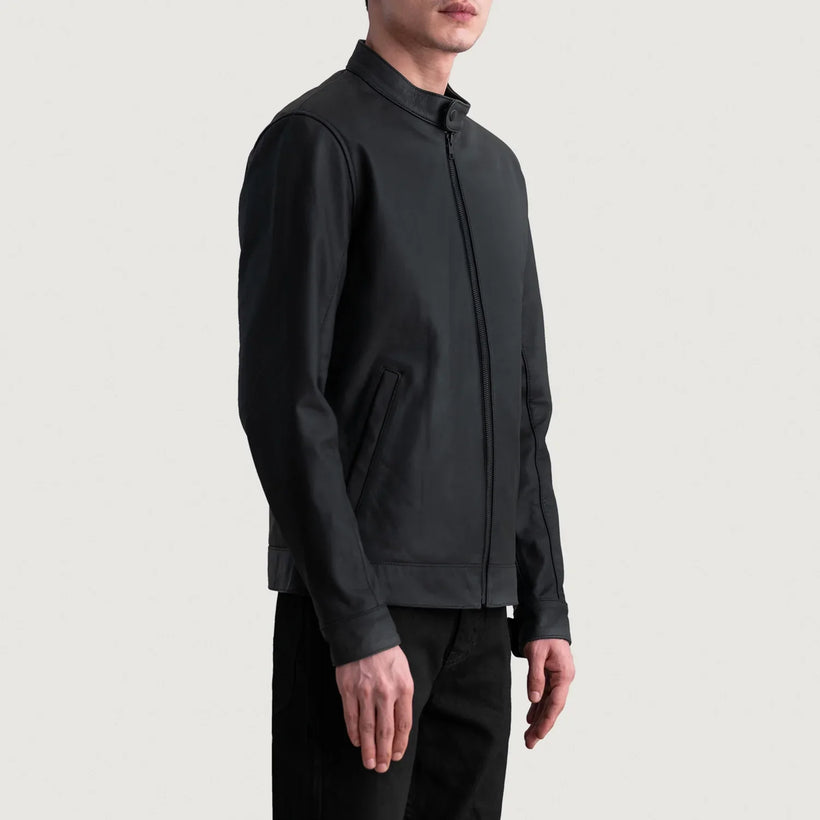 Zen Matte Noir Veste Motard en Cuir pour Homme